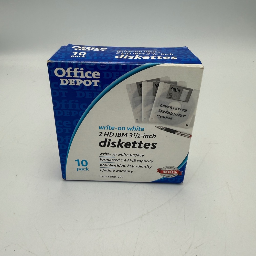 Office Depot 3.5 Inch Floppy Diskettes 10 Pack 1.44MB 2HD IBM Formatted 569-693